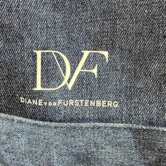 Diane Von Furstenberg In Style Floral Butterfly Stamp Denim Jean Tote Bag - Picture 6 of 7